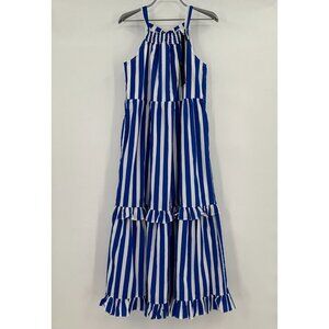 Pomander Place by Tuckernuck Blue Striped Avondale Tiered Halter Maxi Dress XS